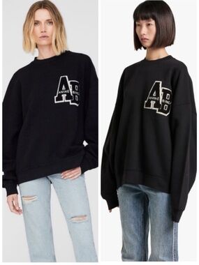 ANINE BING MILES OVERSIZED SWEATSHIRT LETTERMAN in Black SZ S